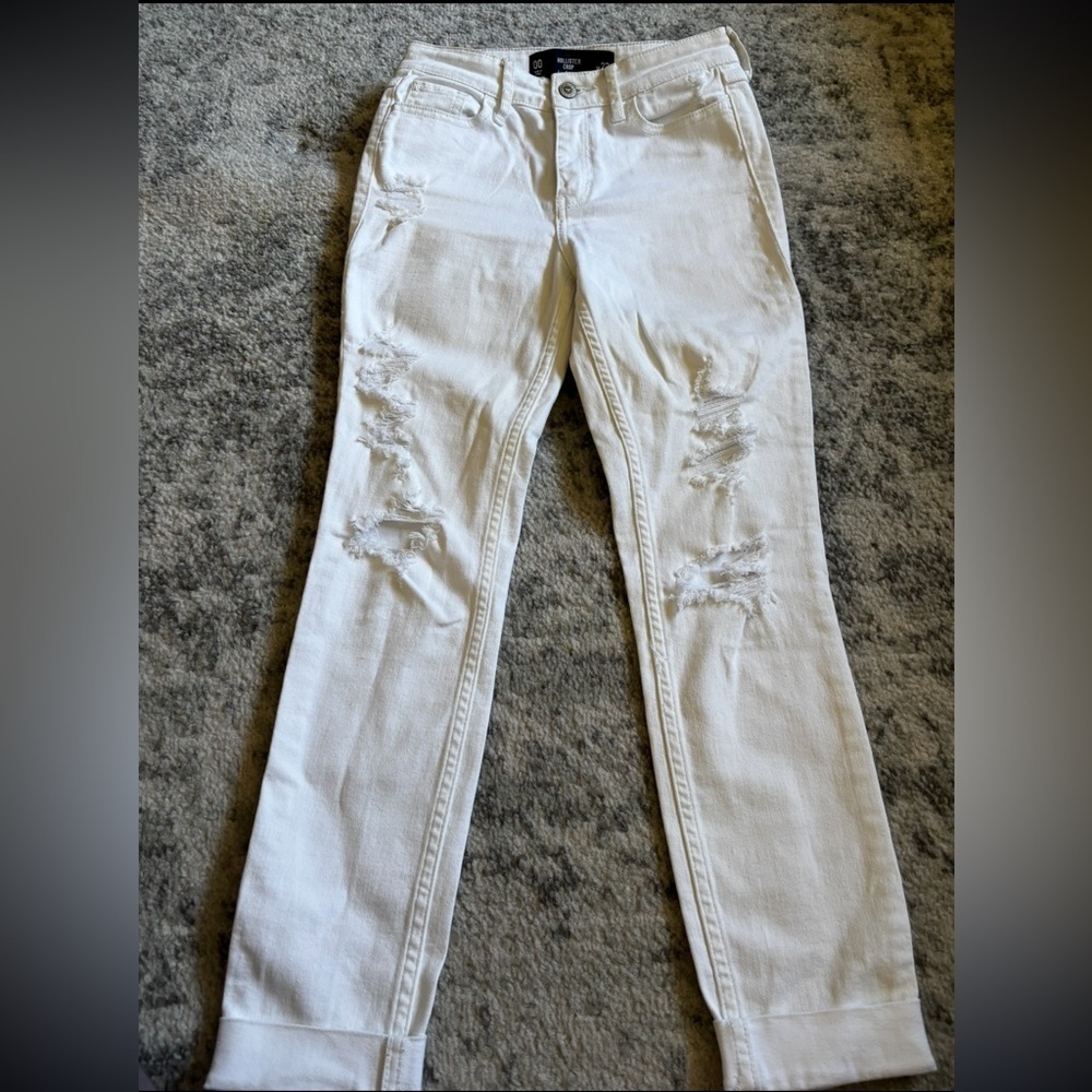 Hollister Crop High Rise White ripped Jeans Size 00 W23 25" inseam